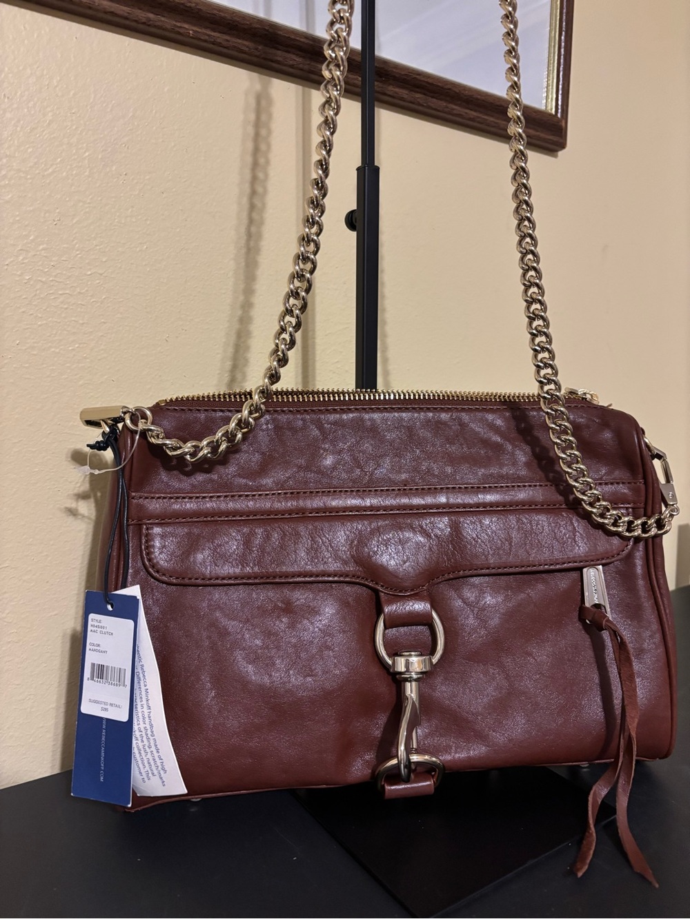 Rebecca Minkoff Leather MAC Crossbody Bag With Chain—Color Is Mahogany